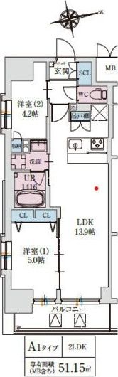 スプランディッド上本町WESTIIの間取り画像