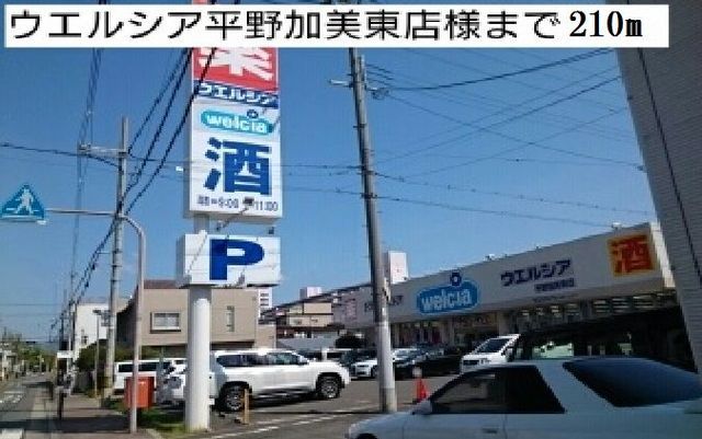 近くのウエルシア平野加美東店様まで210m（徒歩3分）