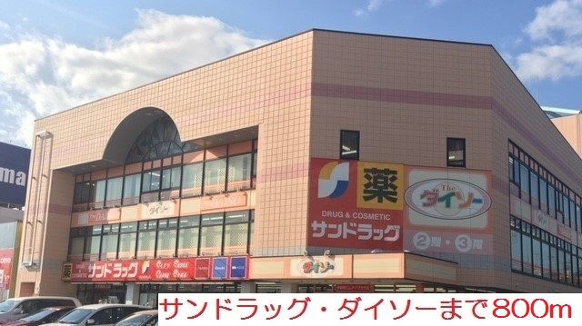 近くのサンドラッグ・ダイソーまで800m（徒歩10分）