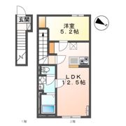 （仮）リバーヒルズ渡橋町1LDKの間取り画像
