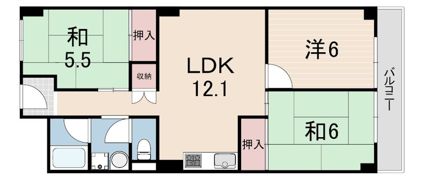 鐘紡夙川台マンションの間取り画像