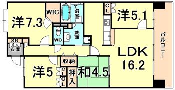 グリーンラグーナ甲子園A棟の間取り画像