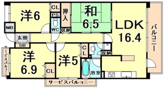 甲子園六石町ハイツの間取り画像
