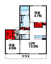 メルベーユ阿恵 B棟の間取り画像