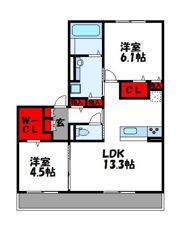 メルベーユ阿恵 B棟の間取り画像