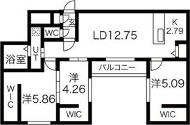 EEL八軒（イール八軒）仮）GA-八軒3西1 MSの間取り画像
