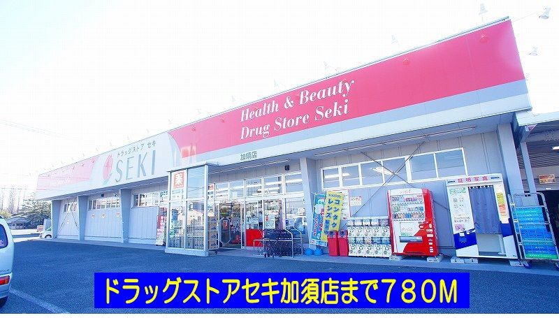 近くのドラッグストアセキ加須店まで780m(徒歩10分)