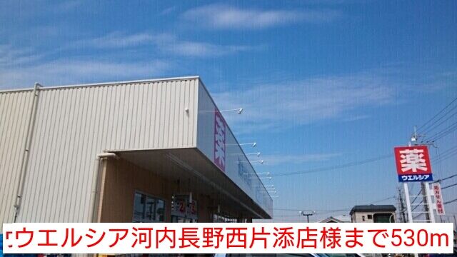 近くのウエルシア河内長野西片添店様まで530m（徒歩7分）