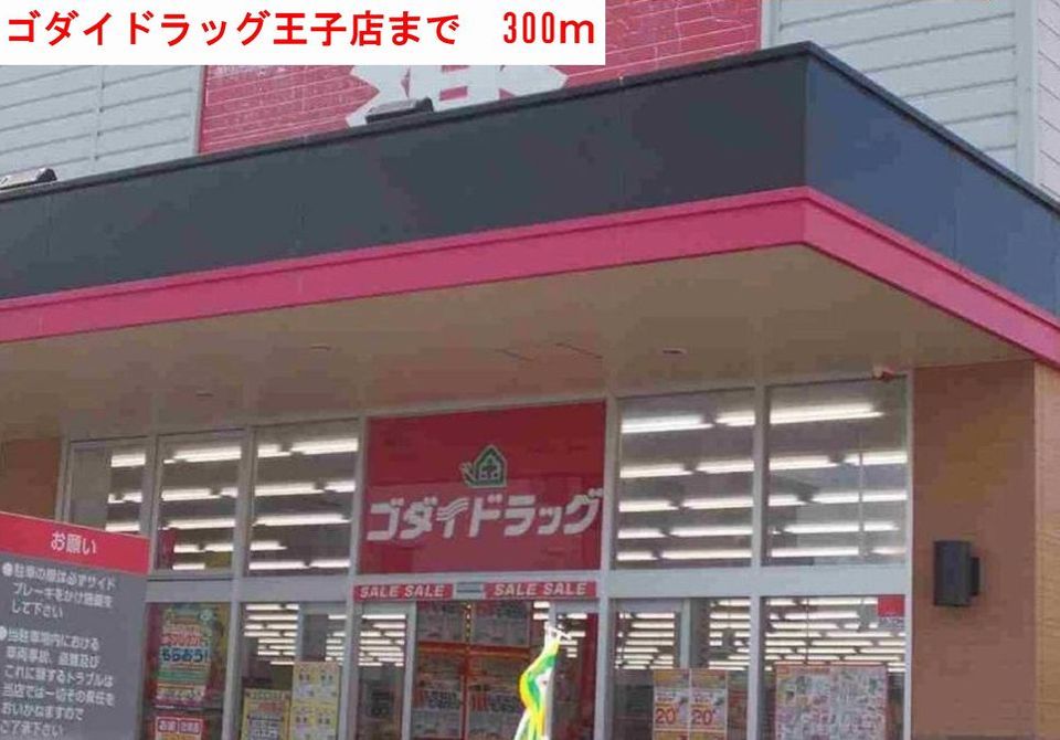 近くのゴダイドラッグまで300m(徒歩4分)
