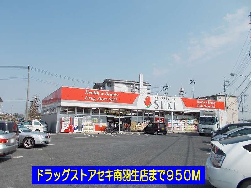 近くのドラッグストアセキ南羽生店まで950m（徒歩12分）