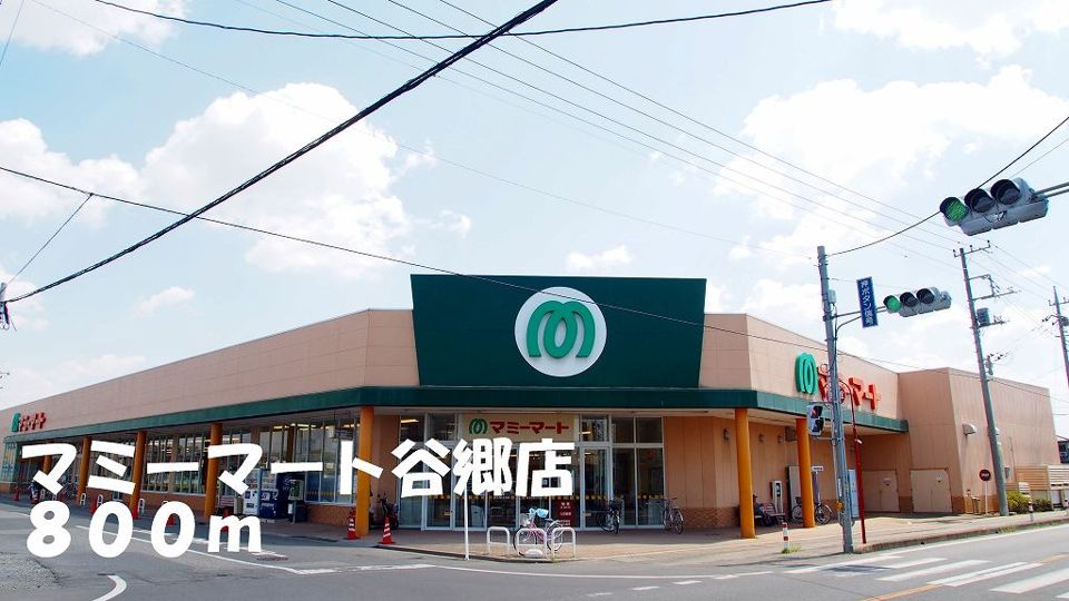 近くのマミーマート谷郷店まで800m（徒歩10分）