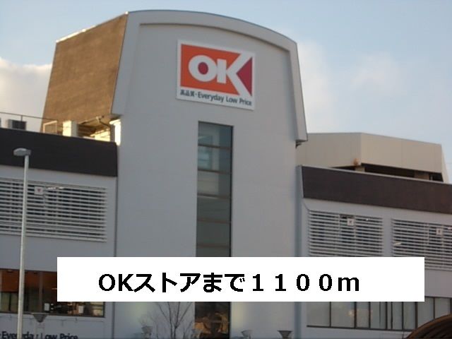 近くのOKストアまで1,100m（徒歩14分）