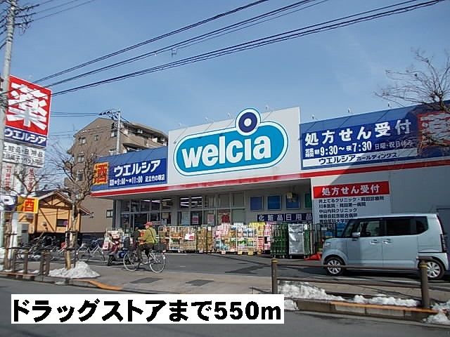 近くのドラッグストアまで550m（徒歩7分）