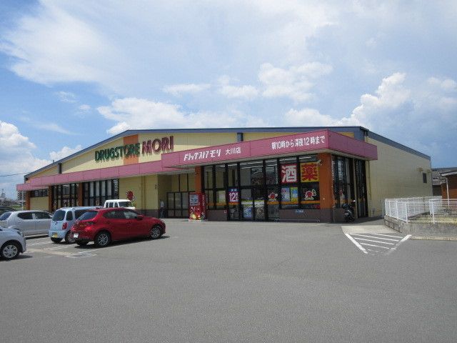 近くのドラッグストアモリ大川店まで1,510m（徒歩19分）