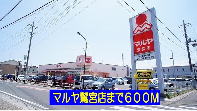 近くのマルヤ鷲宮店まで600m(徒歩8分)