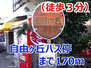 近くの自由ヶ丘バス停まで170m（徒歩3分）