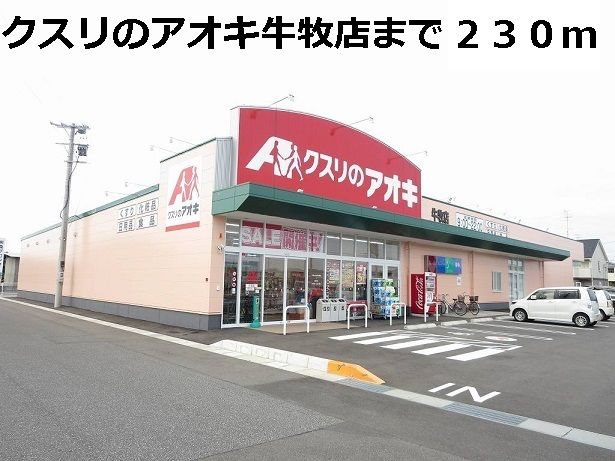近くのクスリのアオキ牛牧店まで230m（徒歩3分）