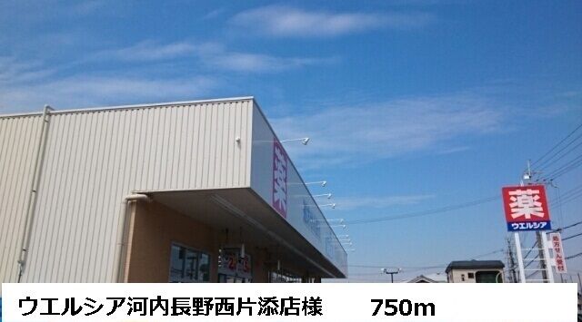 近くのウエルシア河内長野西片添店様まで750m(徒歩10分)