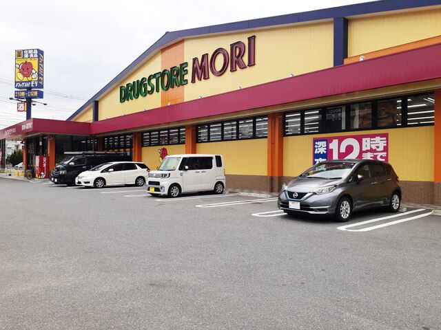 近くのドラッグストアモリ堤店まで350m（徒歩5分）