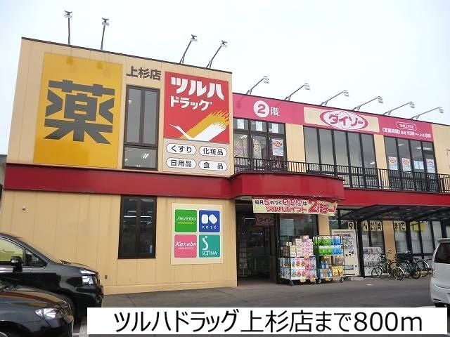 近くのツルハドラッグ上杉店まで800m（徒歩10分）
