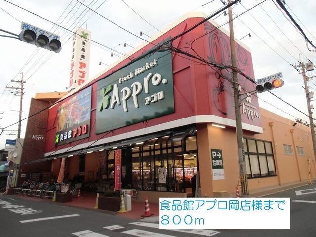 近くの食品館アプロ岡店様まで800m（徒歩10分）