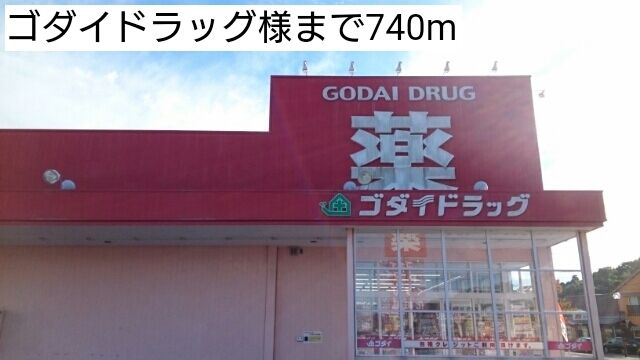 近くのゴダイドラッグまで740m（徒歩10分）