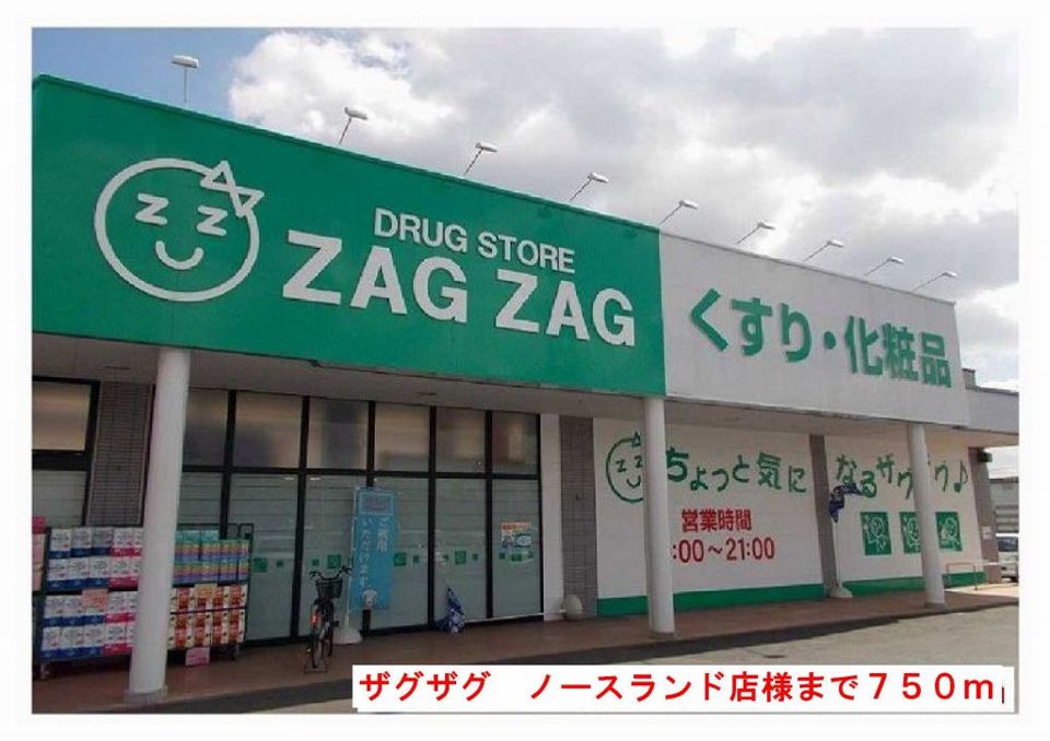 近くのドラッグストアまで750m（徒歩10分）
