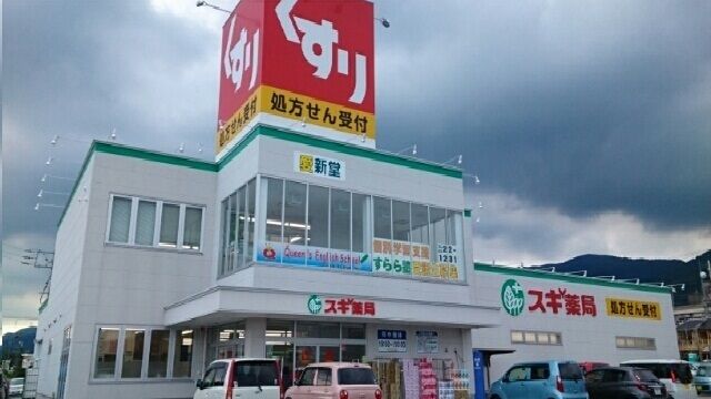 近くのスギ薬局新城店様まで1,050m（徒歩14分）