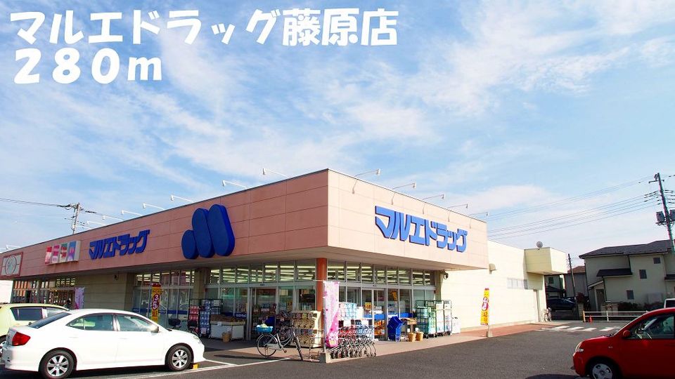 近くのマルエドラッグ藤原店まで280m（徒歩4分）