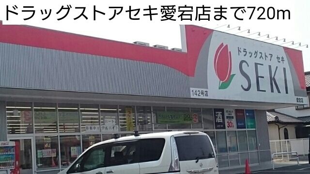 近くのドラッグストアセキ愛宕店まで720m(徒歩9分)