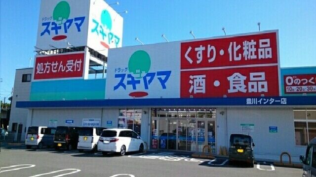 近くのドラッグスギヤマ豊川インター店まで540m（徒歩7分）