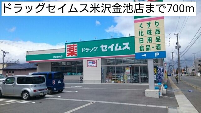 近くのドラッグセイムス米沢金池店まで700m(徒歩9分)