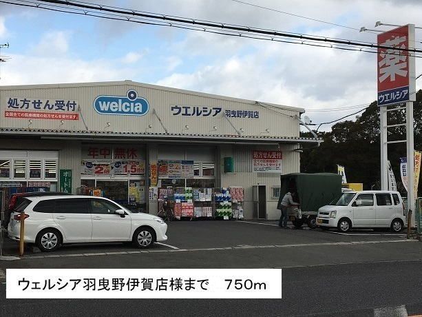 近くのウエルシア羽曳野伊賀店様まで750m（徒歩10分）