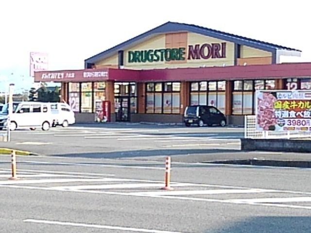 近くのドラッグストアモリ八女店まで880m（徒歩11分）