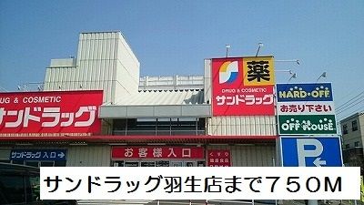近くのサンドラッグ羽生店まで750m（徒歩10分）