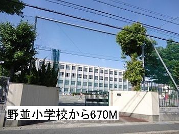 近くの野並小学校まで670m（徒歩9分）