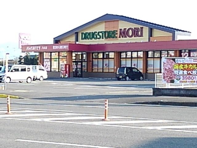 近くのドラッグストアモリ八女店まで970m（徒歩13分）