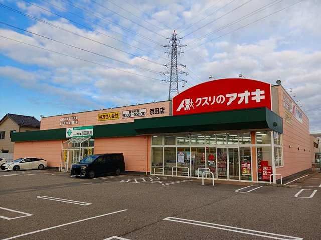 近くのクスリのアオキ京田店まで600m(徒歩8分)