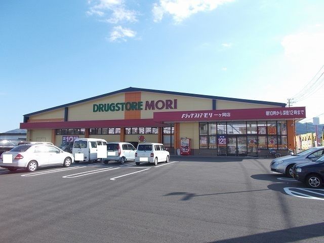 近くのドラッグストアモリ一ヶ岡店まで1,200m（徒歩15分）