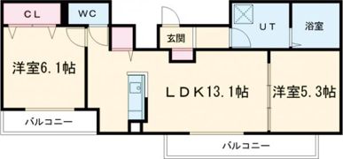 ワン ウェーブ 霞ヶ丘の間取り画像