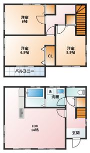 羽津町貸家 南の間取り画像