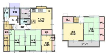 由宇町港貸家E 5DKの間取り画像