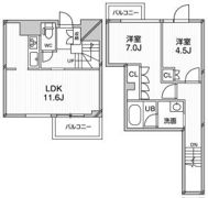 ｱｰﾊﾞﾝﾌﾗｯﾂ目黒本町の間取り画像