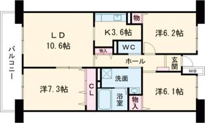 県営伊川谷第2高層住宅1号棟の間取り画像