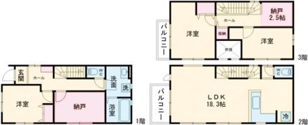 北区柳原一丁目15戸建の間取り画像