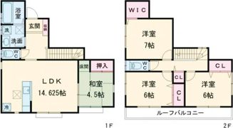 福生市熊川戸建貸家の間取り画像