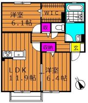 メゾンパレット西阿知 Bの間取り画像