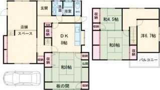 勝原区丁店舗付き戸建ての間取り画像