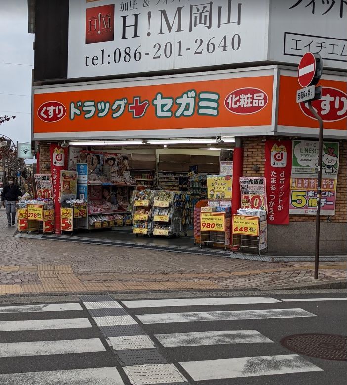 近くのドラッグセガミ岡山表町本店まで1,100m（徒歩14分）