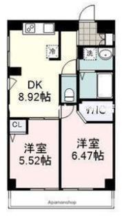 静岡泉町エンブルコート5階2LDKの間取り画像